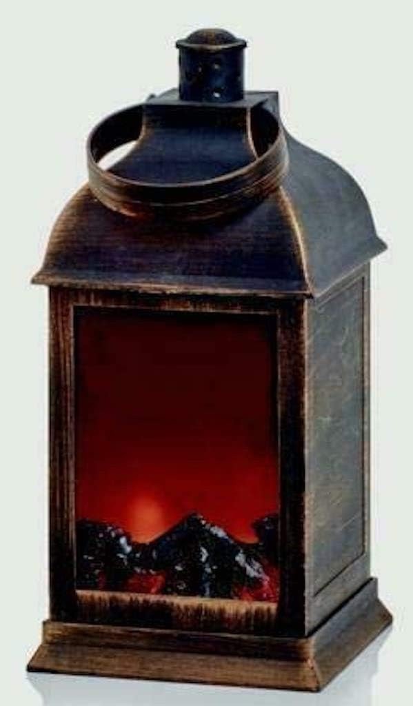 Rustic LED Fireplace Lantern Warm Glowing Realistic Flickering Flame 22cm Tall