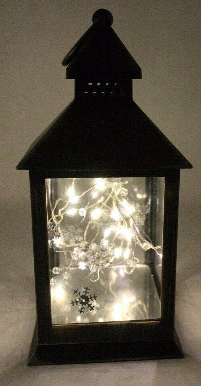 Rustic Black White or Bronze Lantern with Internal LED Light String 27cm Tall