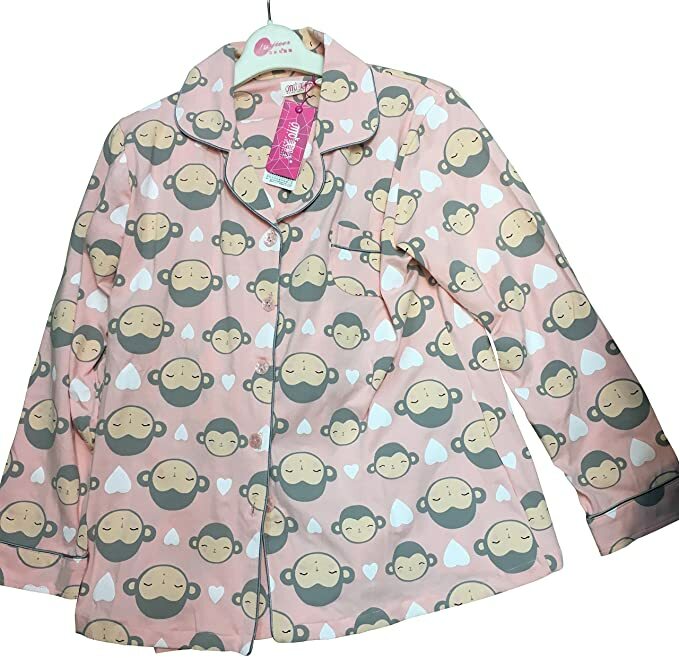 Ladies Quality Cheeky Monkey Peach Cotton Pyjamas Top and Bottoms Size 10-12