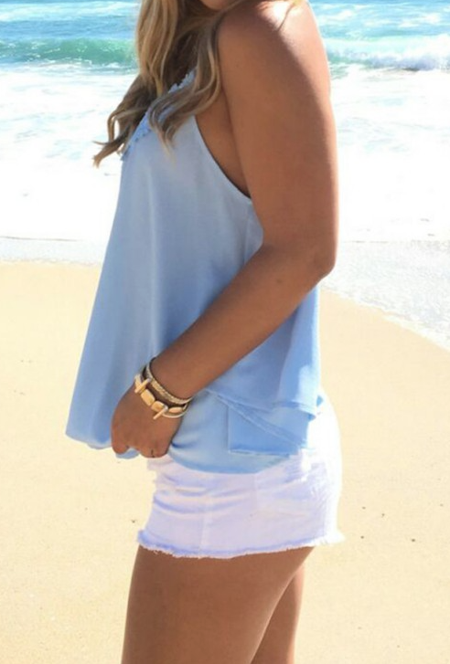Choice Cream or Blue Summer Beach Loose Bikini Cover Up Top 10-12 Crochet Neck