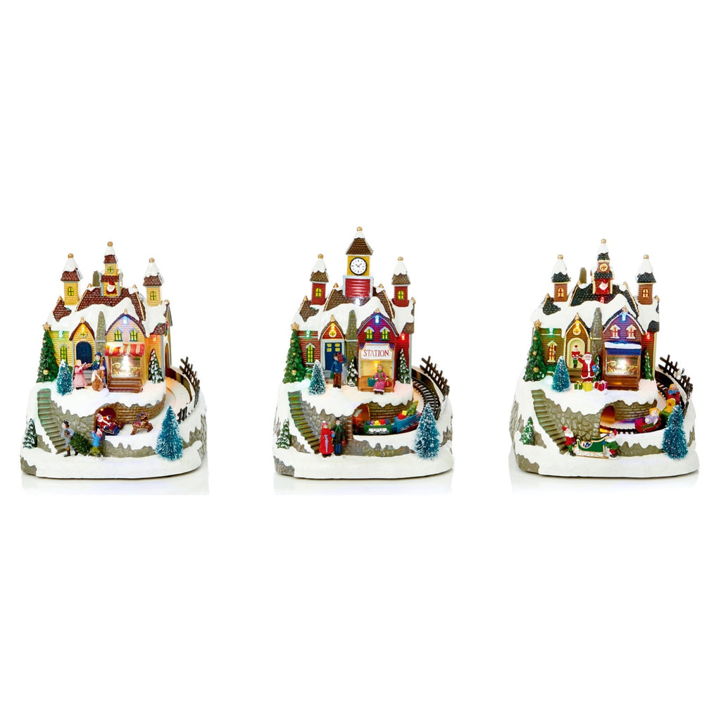 Choice of 3 Musical LED Light Up Animated Village Christmas Carousel 23cm Tall