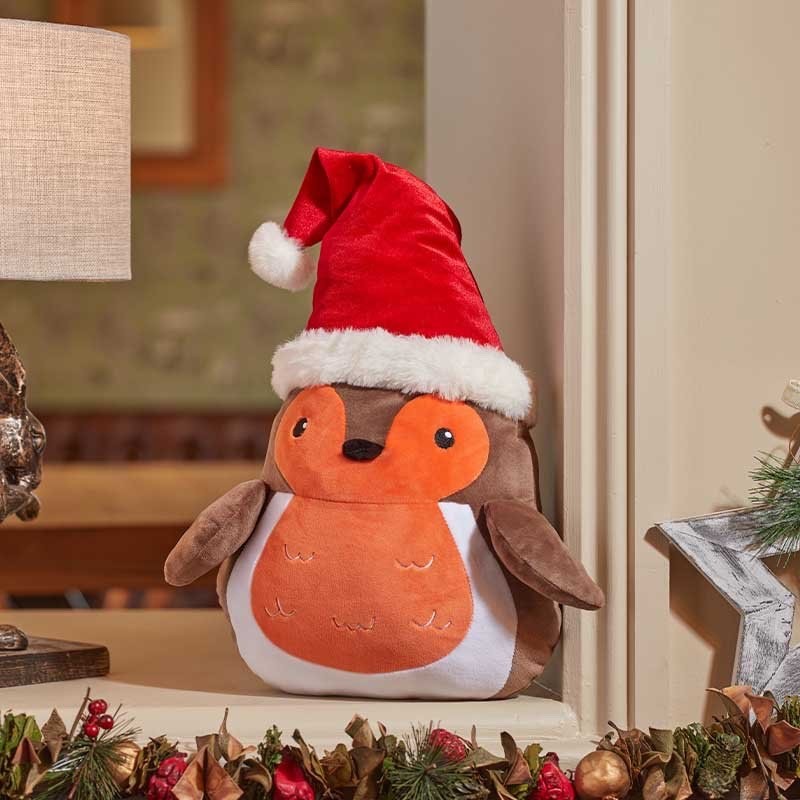 Super Soft Christmas Cuddly Plush Squeezy Robin Freestanding 48cm Tall with Hat