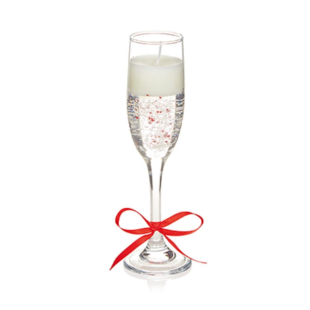 Christmas Champagne Glass Gel Candle Red Stars & Bow 22cm Tall x 6cm Dia