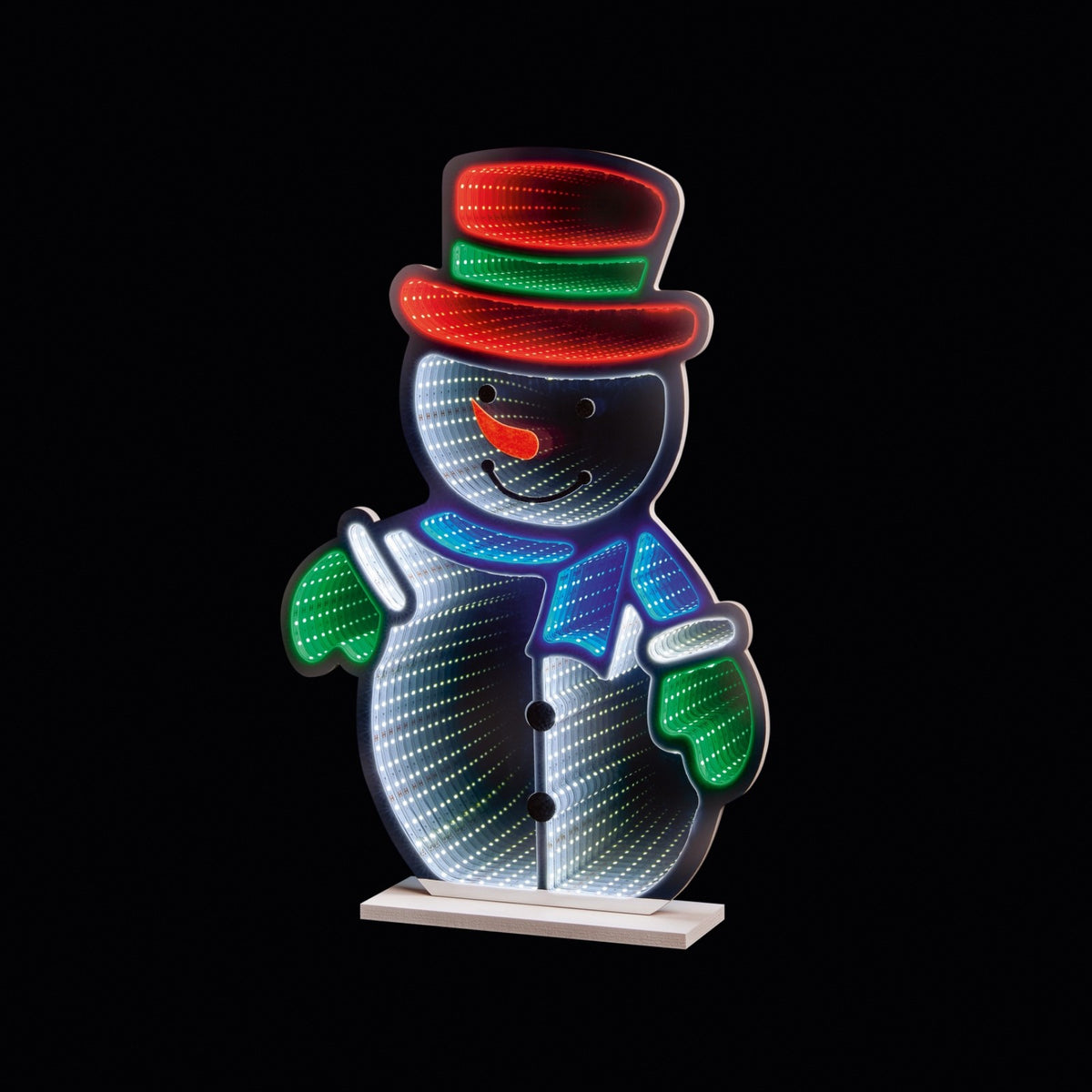 Christmas Snowman Infinity LED Mirror Tunnel Light - 3D Decoration 60cm Red Hat