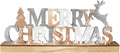 Merry Christmas 8 LED Light Up Freestanding Wooden Sign 45cm long Silver Glitter