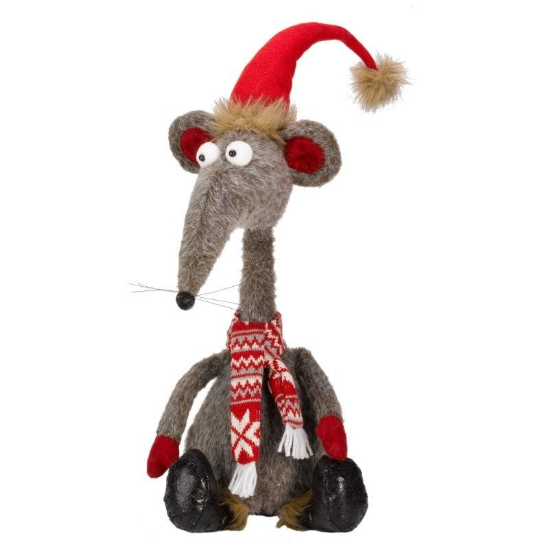 Christmas Festive Sitting Rat a Louis & Hat Scarf Weighted Base Approx 67cm Tall