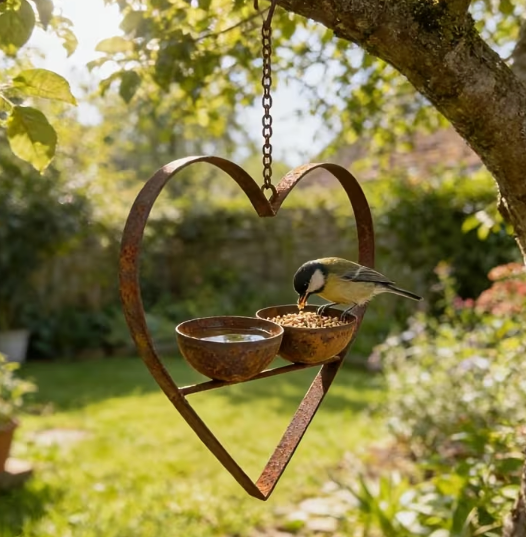 Rusty Metal Heart Bird Feeder, 42cm