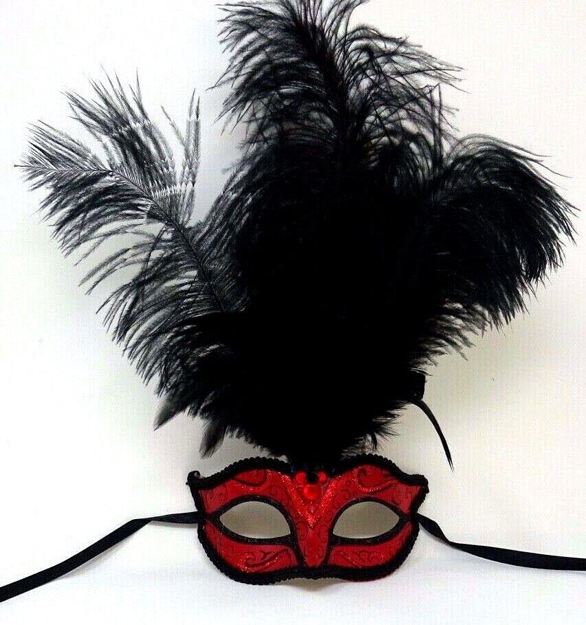 RED & BLACK VENETIAN  BALL MASQUERADE PARTY EYE FACE MASK HALLOWEEN