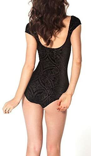 Ladies Stylish Elasticated Velour Style Black Monokini Swimsuit Size 10-12
