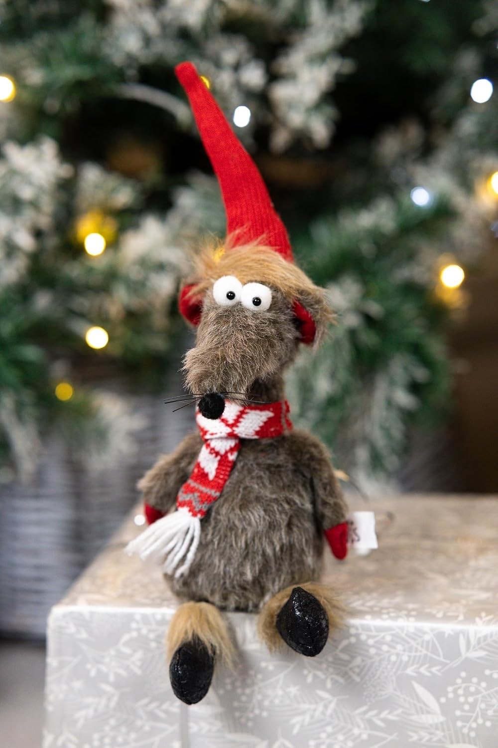 Christmas Festive Sitting Remi Rat & Hat Scarf Weighted Base Approx 33cm Tall