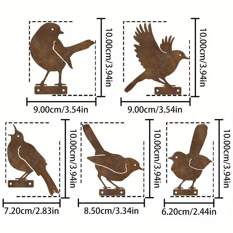 5 x Rust Effect Acrylic British Birds Different Shapes 10cm Tall Garden Decor