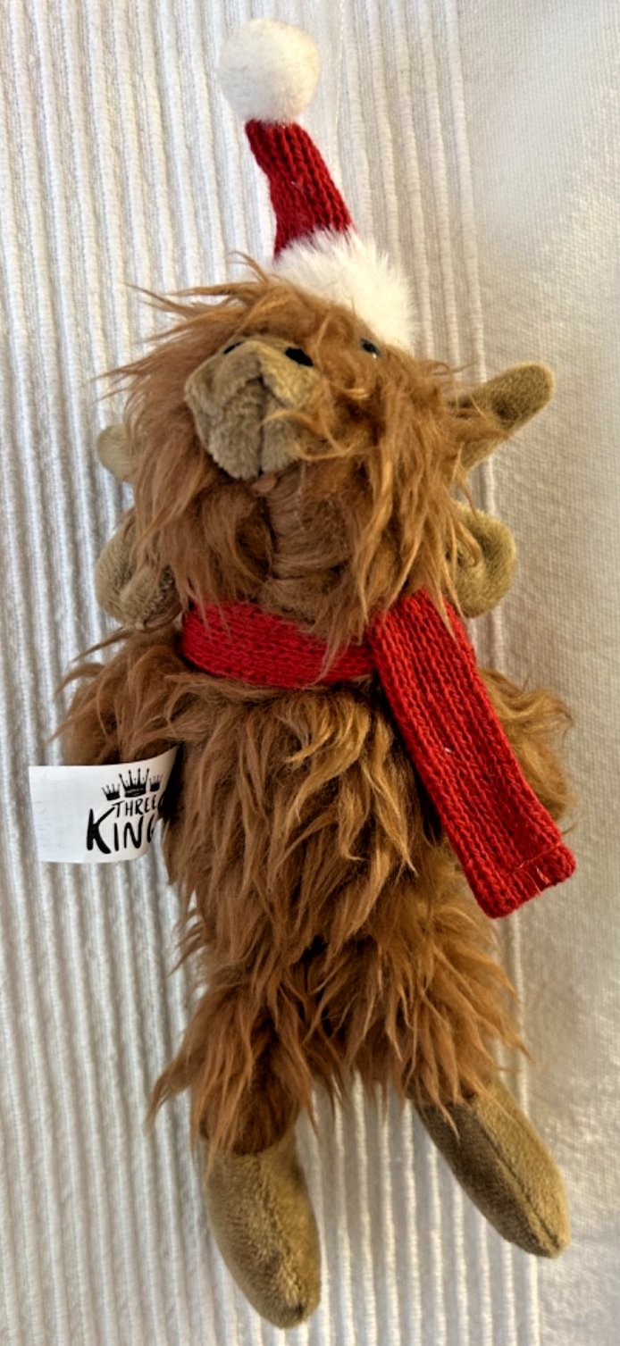 Cute Soft Hairy Hattie Highland Cow Plush Fabric Hanging Tree Decoration 24cm
