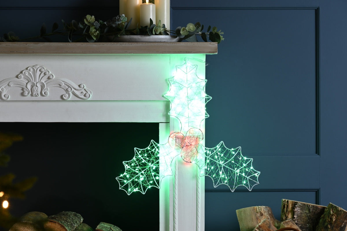 40cm Christmas Twinkling Dewdrop Holly & Berries 165 LED Light Up Decoration