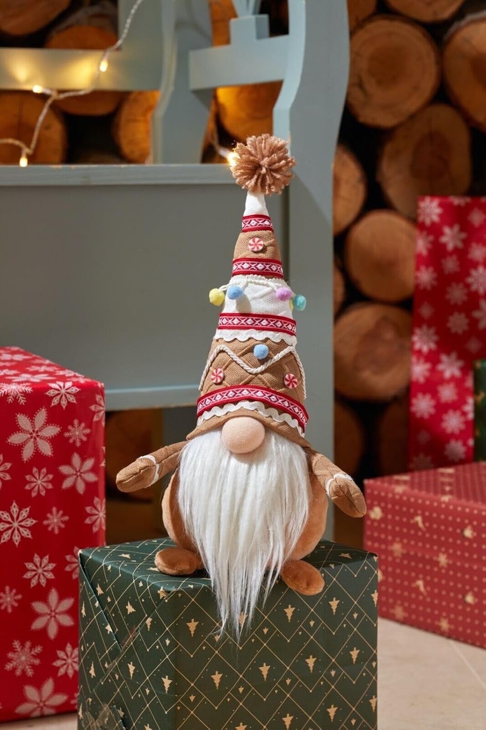 Christmas Gingerbread Freestanding Weighted Base Nordic Gnome Santa Gonk 35cm