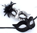 PAIR OF COUPLES BLACK WHITE & SILVER VENETIAN MASQUERADE PARTY BALL SWAN MASKS