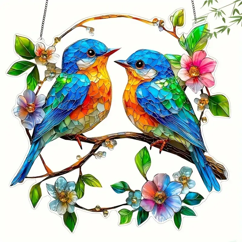 Acrylic Hanging Garden Suncatcher Multi-coloured Kingfishers 20cm Tall on Chain