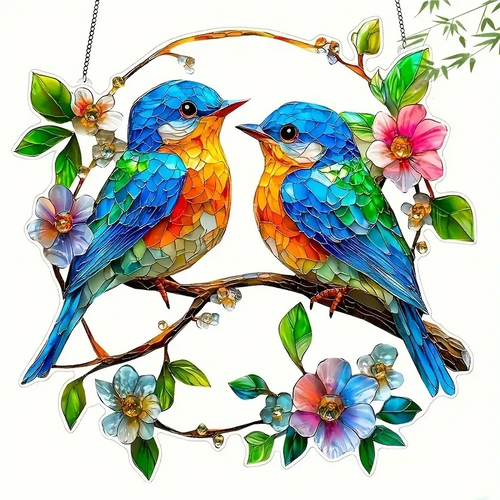 Acrylic Hanging Garden Suncatcher Multi-coloured Kingfishers 20cm Tall on Chain