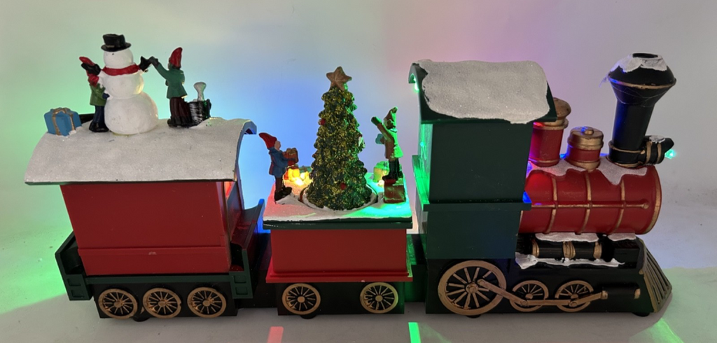 Multicoloured LED Light Up Santa Train Locomotive Decoration Revolving Tree 38cm