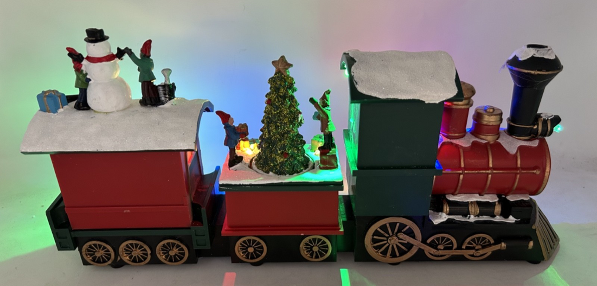 Multicoloured LED Light Up Santa Train Locomotive Decoration Revolving Tree 38cm