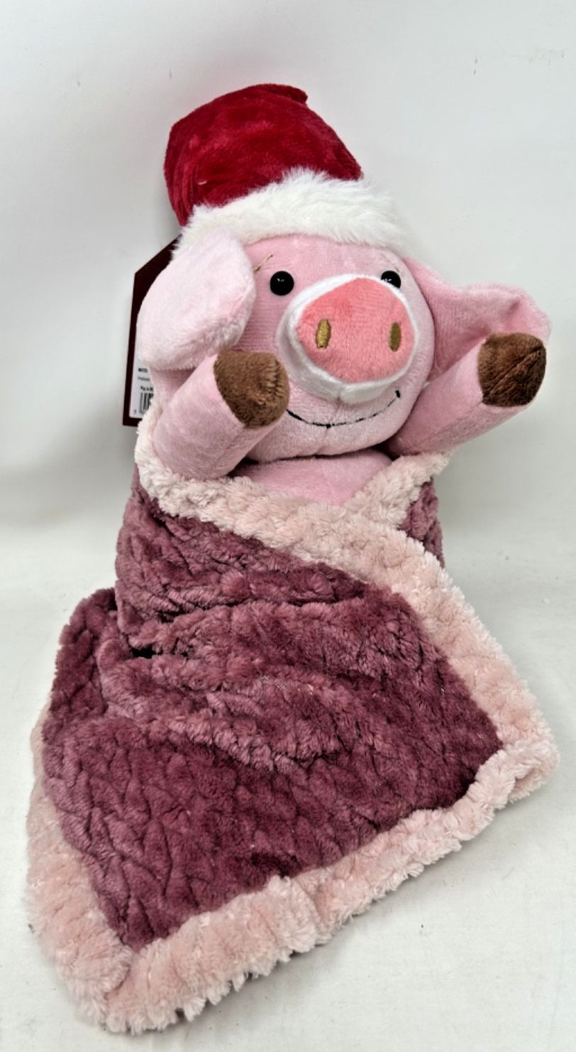 Christmas Festive Pig in Blanket Supersoft Cuddly Weighted Base & Santa Hat 30cm