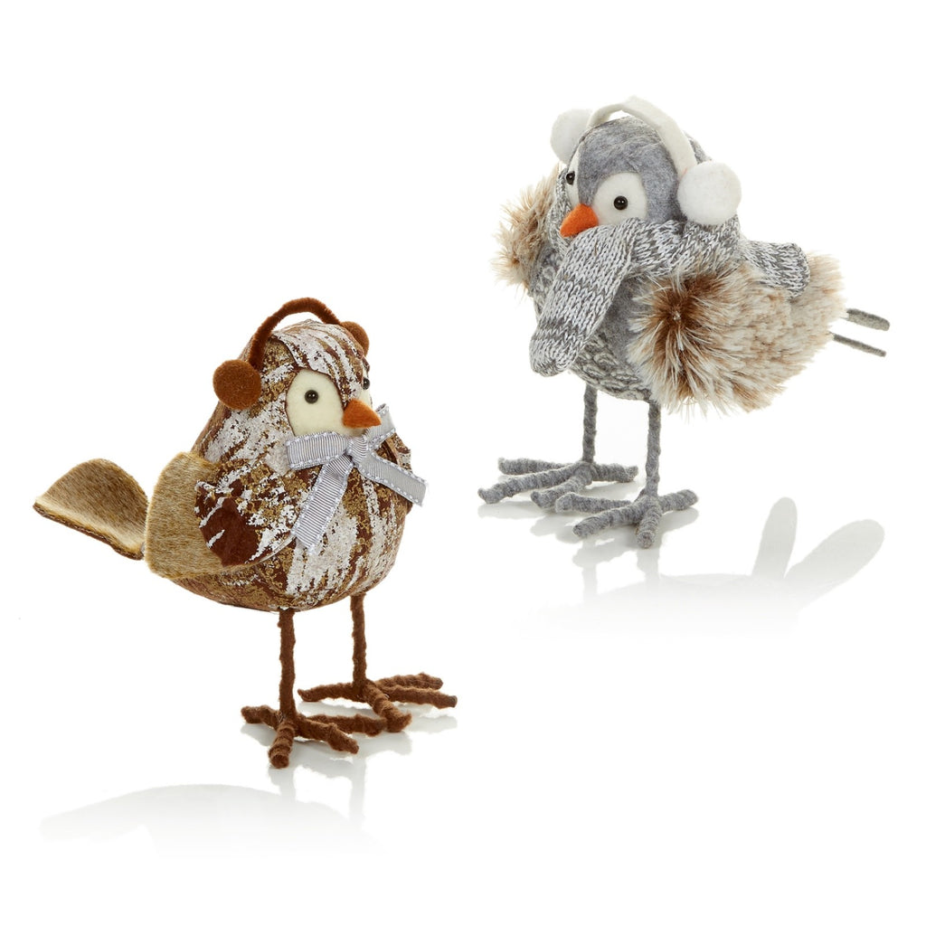 Choice of 2 Designs Cute Festive Robins with Earmuffs 18cm Tall Freestanding