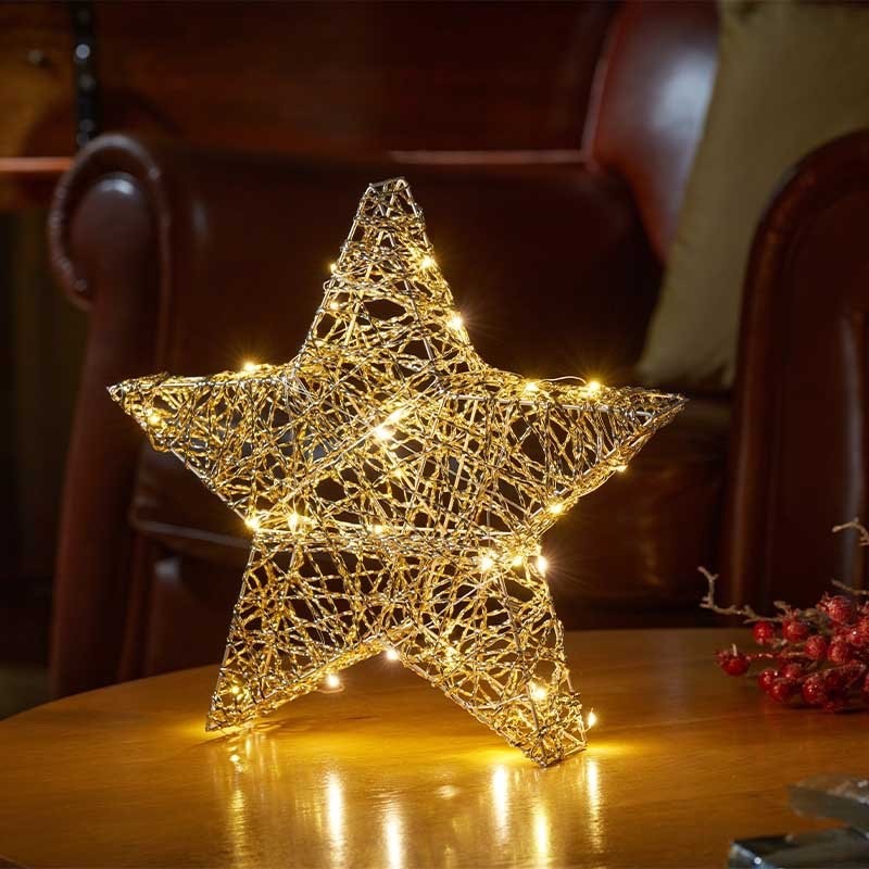 Christmas Decoration Wonder Starlet Star 20cm Tall Gold Weave Works on a Timer