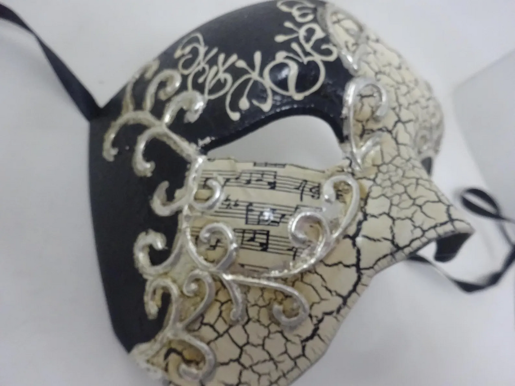 QUALITY BLACK & SILVER HALF FACE PHANTOM OPERA MUSICAL NOTES MASQUERADE MASK