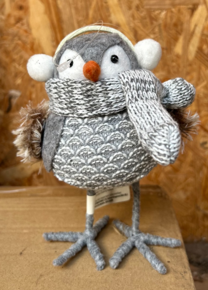 Choice of 2 Colours Robin with Ear Muffs 18cm Tall Festive Christmas Decoration