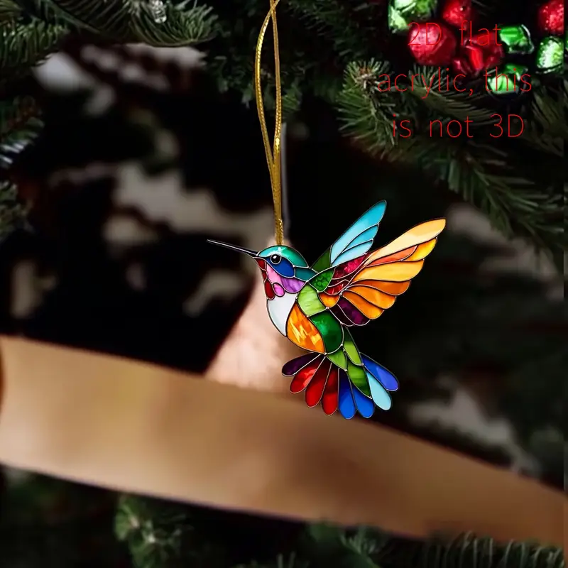 Acrylic Hanging Garden Suncatcher Hummingbird 8cm Tall on a Yellow Cord