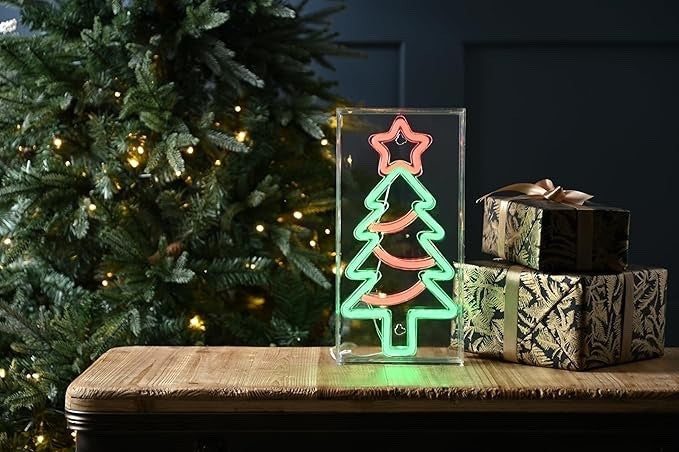 30cm Neon Flex Christmas Tree Sign – Green and Red LED Xmas Light Decoration