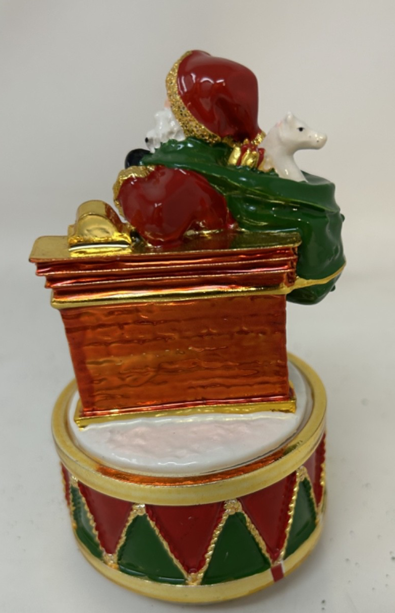 Christmas Musical Santa With Sack Ceramic Gold Plated Figurine Wind Up 12cm Tall
