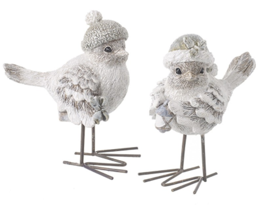 Choice of 2 Cute Standing Birds Ornament Figurine Bobble Hat or Santa Hat Gift