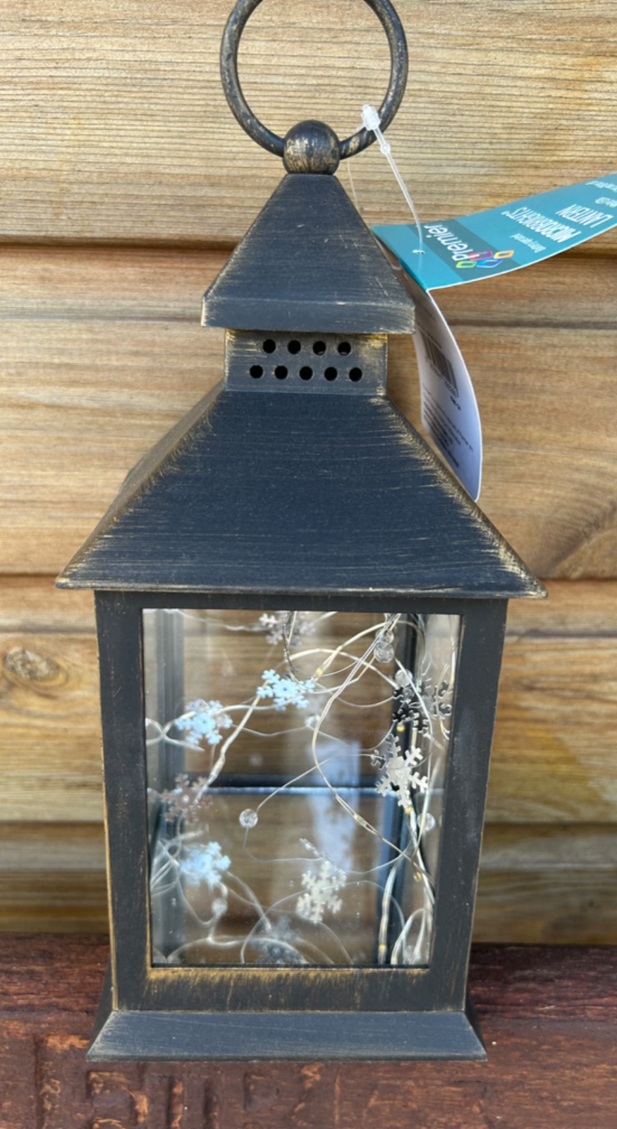Rustic Black White or Bronze Lantern with Internal LED Light String 27cm Tall