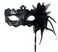 SILVER & BLACK VENETIAN MASQUERADE PARTY CARNIVAL EYE PROM BALL MASK ON A STICK
