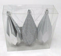 3x Silver Christmas Baubles Tree Hanging Decoration Ornament Geometric 14cm Tall