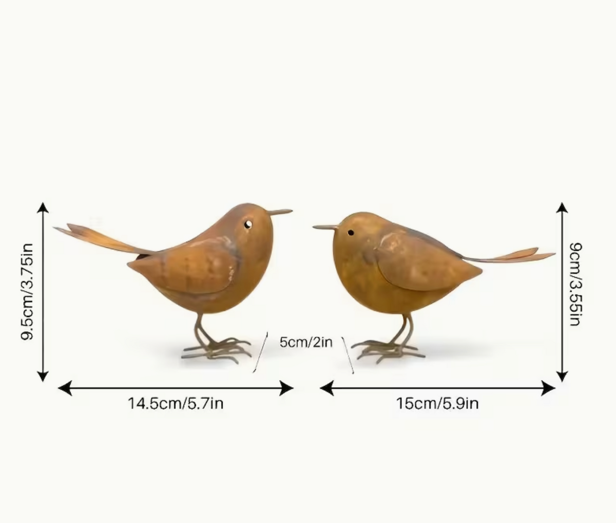 2 x Rusty Metal British Birds Robins Approx 15cm Long Garden Decoration Figures