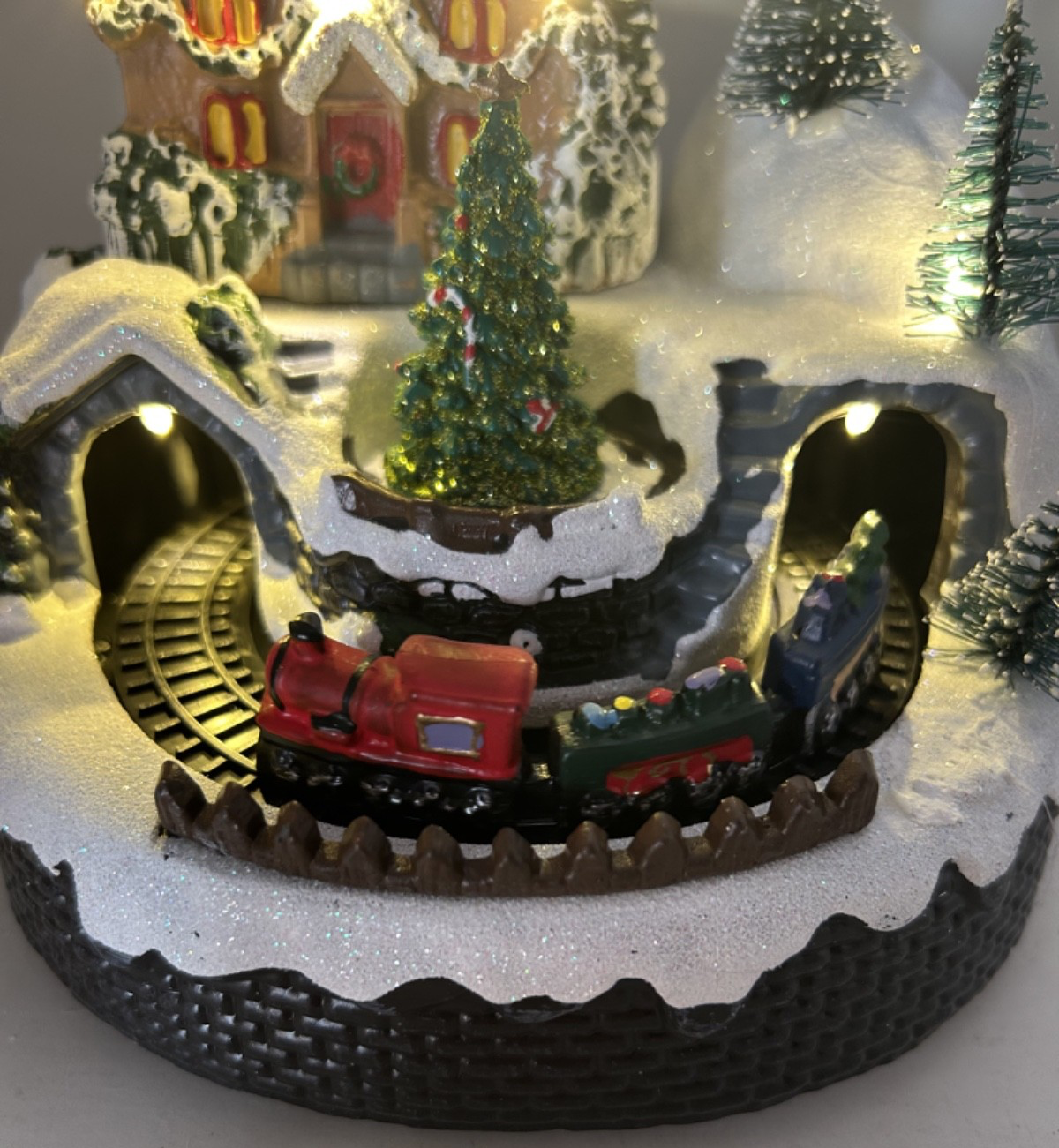 LED Light up Animated Christmas Village Carousel with Revolving Train 16cm Tall