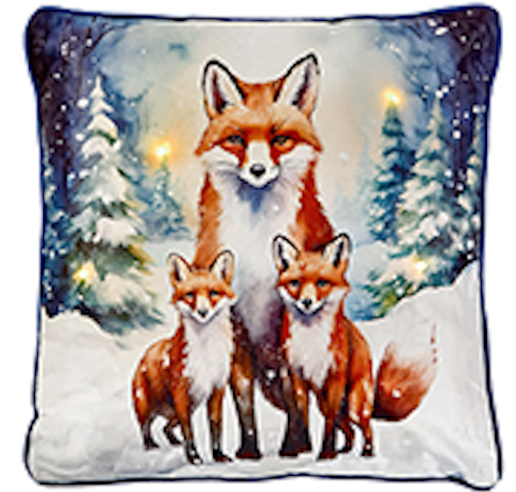 Large Winter Fox Family Christmas Festive LED Light Up Cushion & Insert 45cm