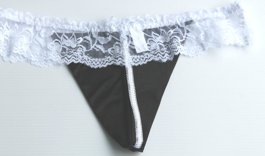 White Lace & Black Satin Soft Beautiful Sexy Ladies Panties Thong One Size 8-12