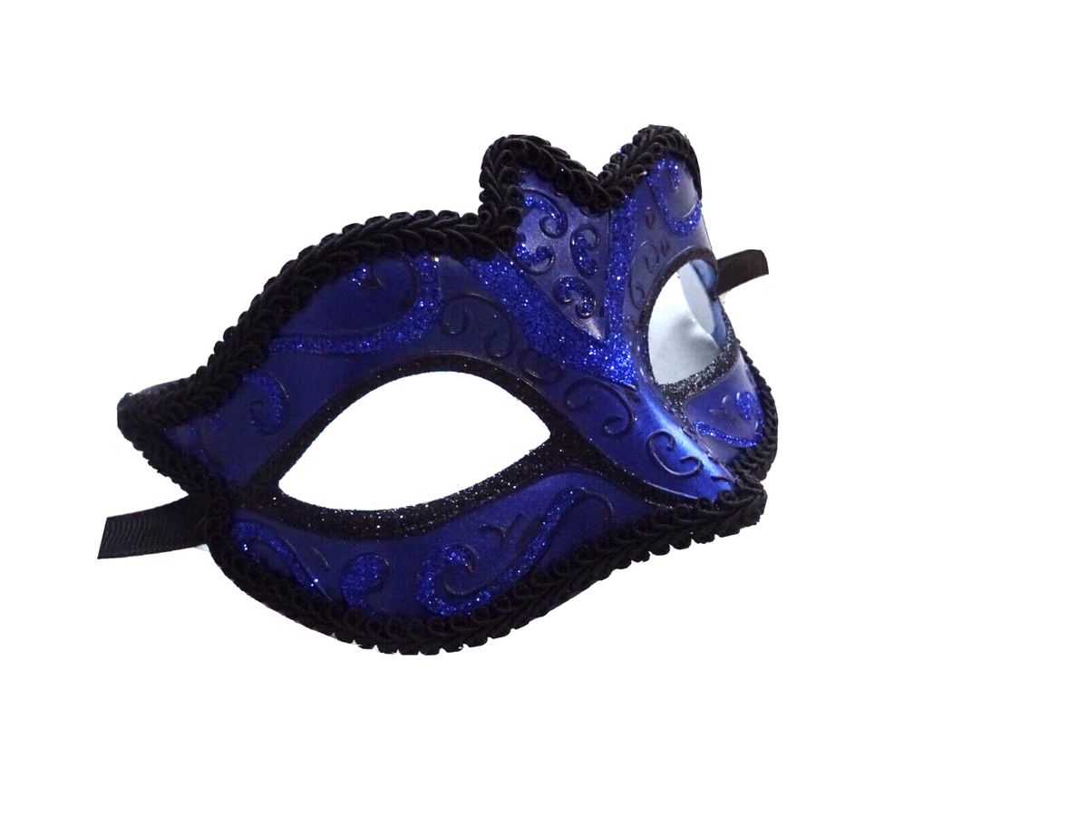 UNISEX SPARKLING BLUE & BLACK VENETIAN MASQUERADE CARNIVAL PARTY EYE FACE MASK