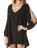 Ladies Stylish Black Chiffon Layered Loose Dress Open Sleeves One Size 10-14