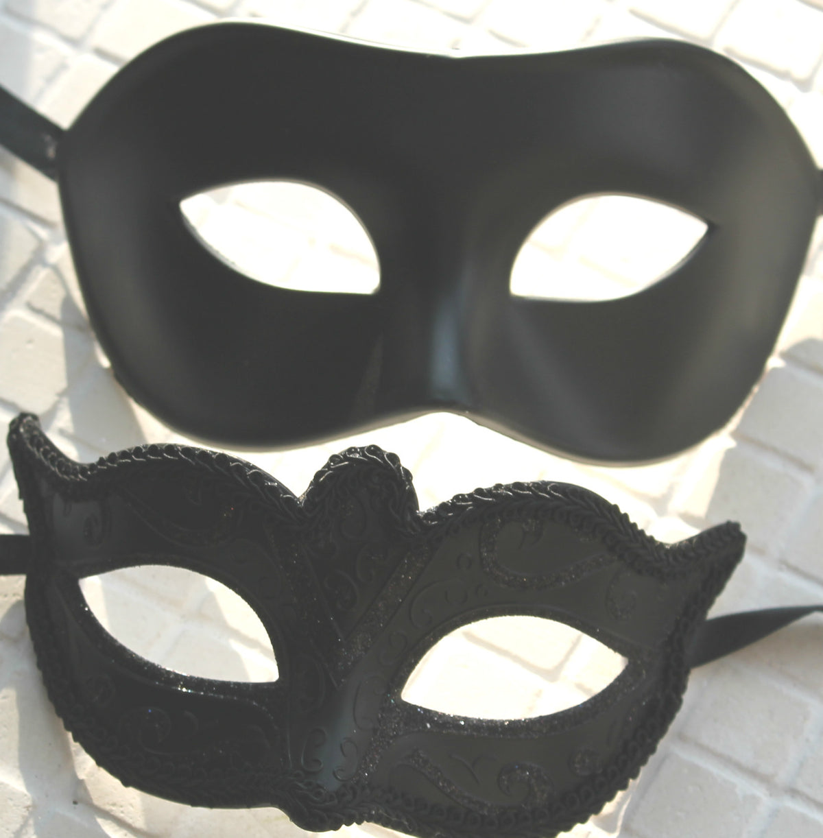 HIS N HERS PAIR COUPLES MIDNIGHT BLACK VENETIAN MASQUERADE PARTY EYE MASKS