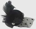 Small Black Hat Design Fascinator with Clip Fastening Spotted Bow Feather& Pearl