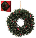 30cm Diameter Festive Christmas Wreath Berries Green & Gold Edges & Red Berries
