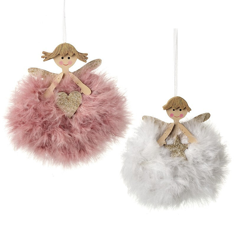 Choice Pink or White Cute Christmas Tree Hanging Decoration Fluffy Fairy Baubles
