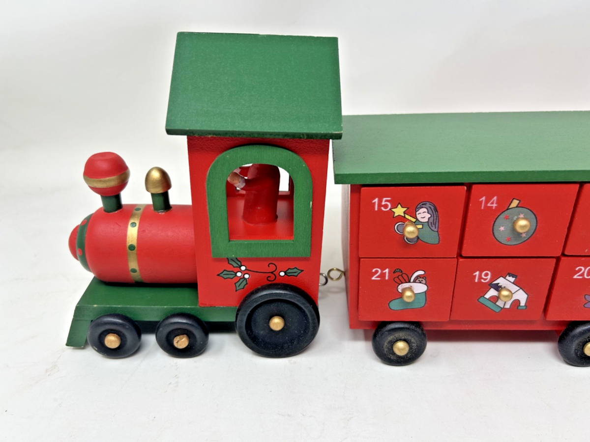 Wood Christmas Childrens Advent Daily Countdown Calendar Train & Carriages 45cm