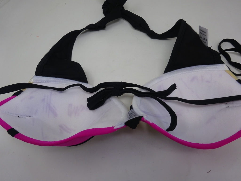 Lovely Stylish Padded Top Hot Pink Black & Sand Bikini Swimsuit Set Size 8-10