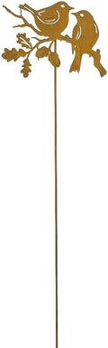 Core-Ten Rusty Two Robins on a Twig on a Long Stake Garden Ornament 1 metre High