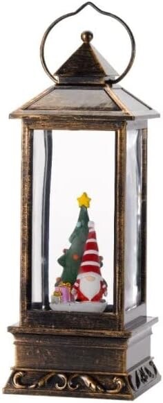 Christmas Metal LED Water Spinner Glitter Snow Globe Lantern Santa Gonk 29cm