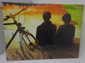 Decorative Canvas Picture Sunset with Couple and Bicycle Scene 40 x 30cm